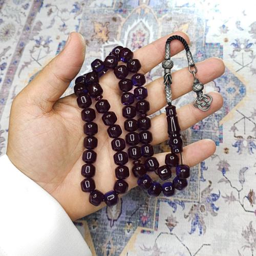 سبحة زعفراني لون حرباء مع طربزونه فضه