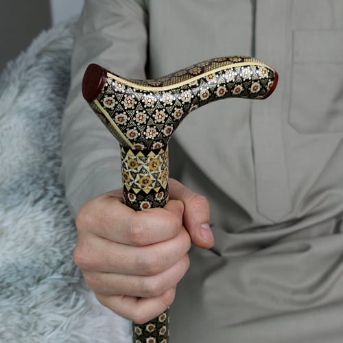 عصى عكاز فخم وخفيف الوزن مرصع بالفسيفساء والنحاس