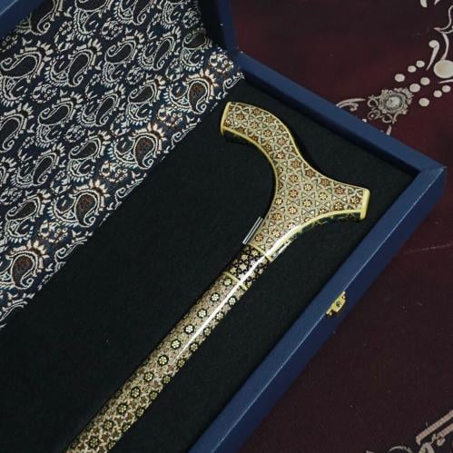 عصا بالفسيفساء و نحاس عمل يدوي فخم