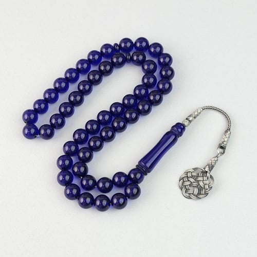 مسباح بكلايت ازرق شفاف مع طربزونه فضه