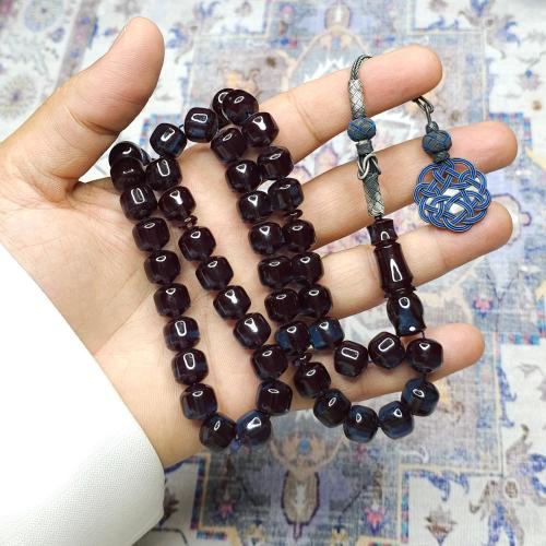 سبحة زعفراني لون حرباء مع طربزونه فضه