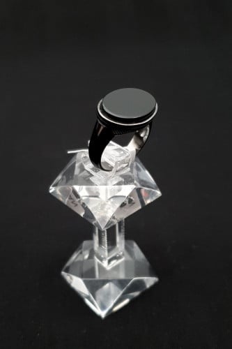 خاتم ملكي فضه اسود بيضاوي