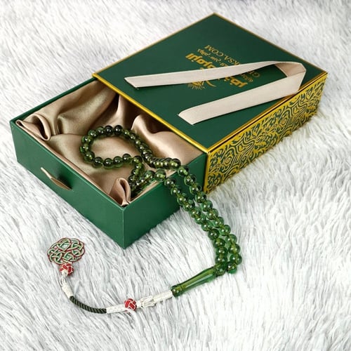 مسباح زعفراني لون اخضر زيتي مع طربزونه فضه