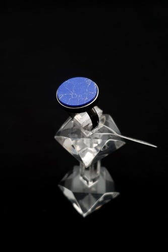 خاتم ملكي فضه ازرق شجري مدور