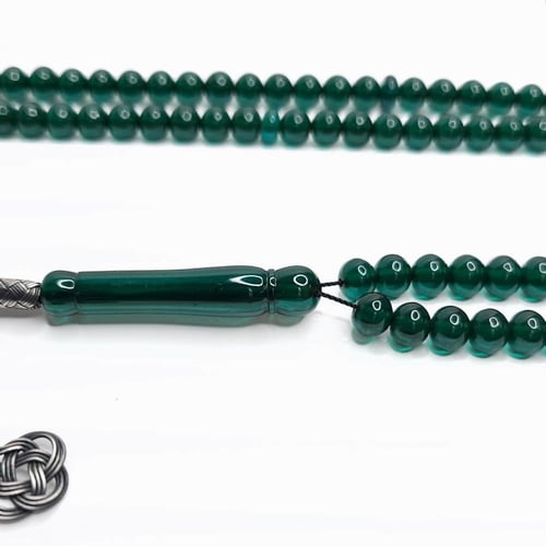 مسباح زعفراني 99 خرزة مع طربزونه فضه