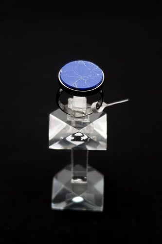 خاتم ملكي فضه ازرق شجري مدور