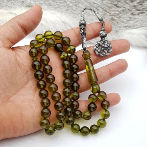 مسباح بكلايت بلجيكي مع طربزونه فضه لون اخضر زيتي