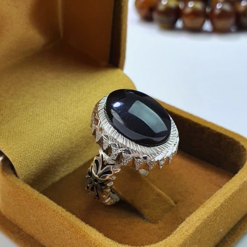 خاتم فضه مع حجر اونكس