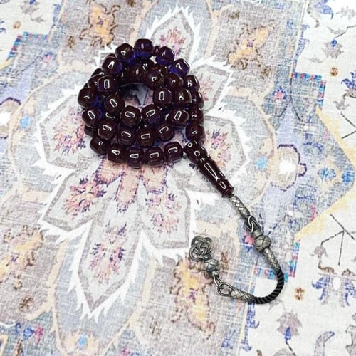 سبحة زعفراني لون حرباء مع طربزونه فضه