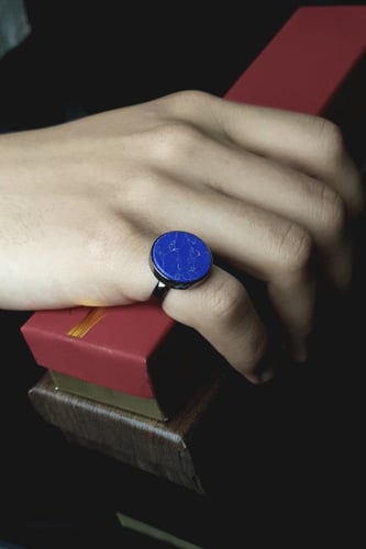 خاتم ملكي فضه ازرق شجري مدور