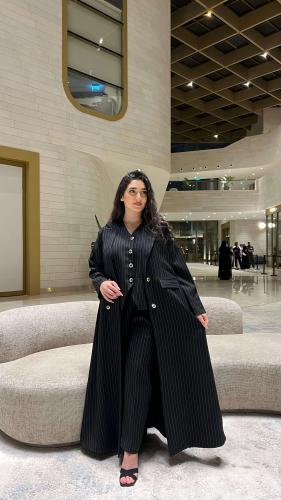 Black striped Turkish three-piece blazer abaya