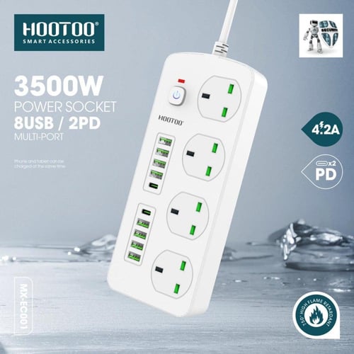 هوتو توصيلة كهرباء 4 افياش و 8منافذ usb ومنفذين PD...