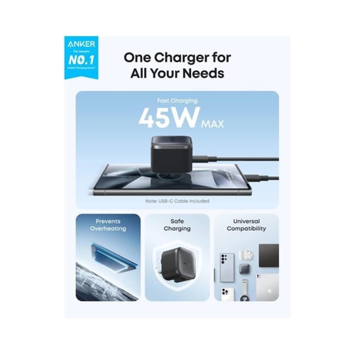 شاحن انكر نانو ٤٥ واط مع كيبل تايب سي يناسب ايفون...