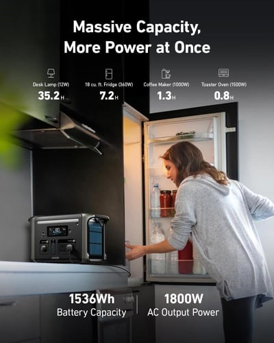 محطة طاقة محمولة سوليكس F1500 من انكر، مولد طاقة ش...