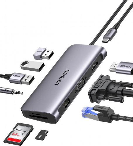 يوجرين USB C Hub 10 في 1 مع منفذ إيثرنت، ومنفذ USB...