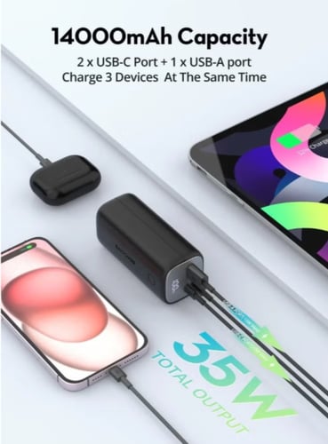 بطارية راف باور بسعة 14000 ملي امبير بقوة 30 واط ب...