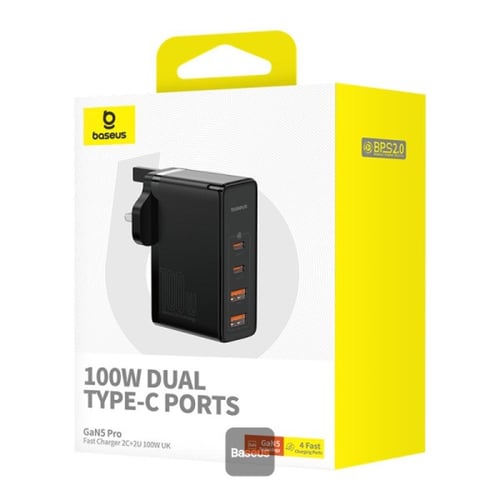 شاحن سريع Baseus GaN5 Pro 100W 4 منافذ | 2 Type-C...