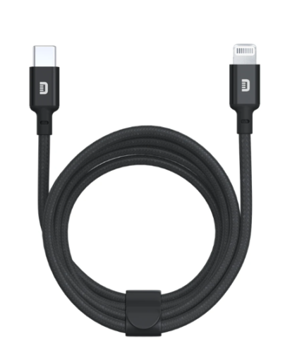 زندور كيبل 1 متر تايب سي-لايتنق قماش -اسود