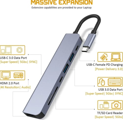 محول تايب سي متعدد المنافذ 7 في 1 من دينكس موديل D...