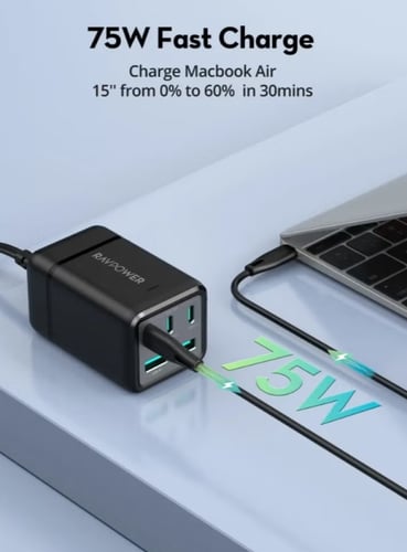 منصة شحن راف بور 5 مخرجات شاحن سريع PD 75 وات مودي...