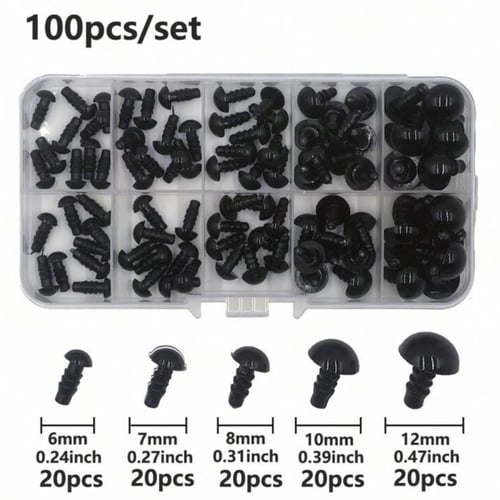 صندوق عيون الدمى أسود 100 قطعة