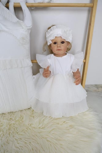 اطقم ملابس مواليد بنات فستان بقماش مموج