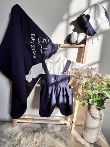 طقم سبوع بالاسم افرهول شباحه مع كوفله تطريز