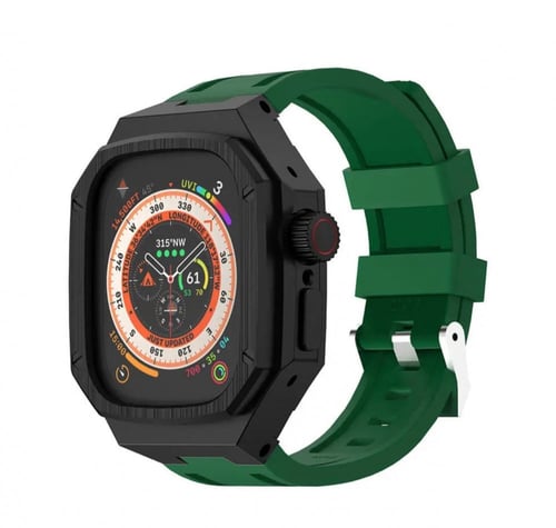 سوارة ساعة ابل اطار استيل فخم مع سوار ربل مقاس 44-...