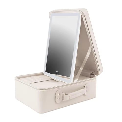 حقيبة مكياج مزودة بمرآة واضائه قابله للشحن