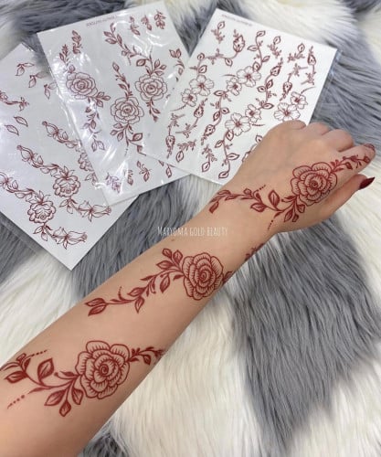 استكرات تاتو - ملصقات تاتو مؤقت عنابي مجموعة(20)