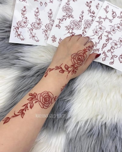 استكرات تاتو - ملصقات تاتو مؤقت عنابي مجموعة(20)