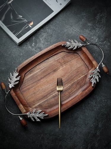 صينية من خشب المانجو ومقابض فولاذ مقاوم الصدأ