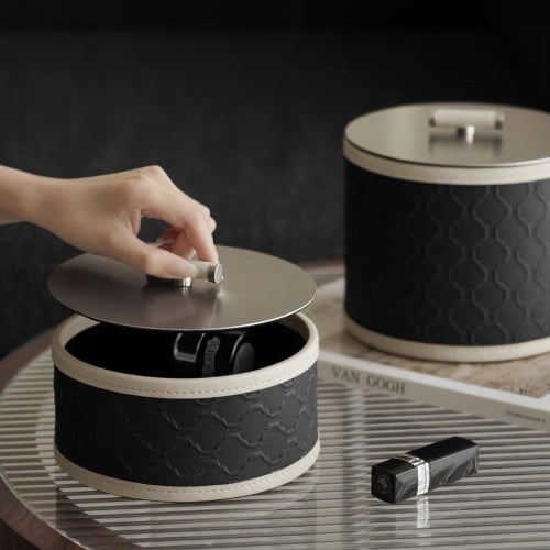 صندوق ديكور وتخزين مزخرف من الجلد المنسوج