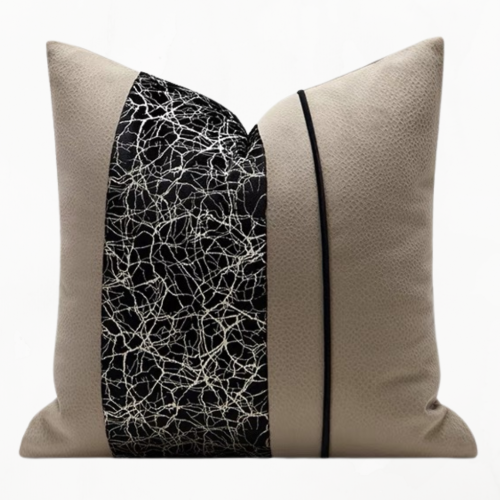 كوشن جلد تصميم عصري ترابي اسود مزخرف