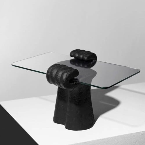 حامل ذراعين اسود بسطح زجاجي