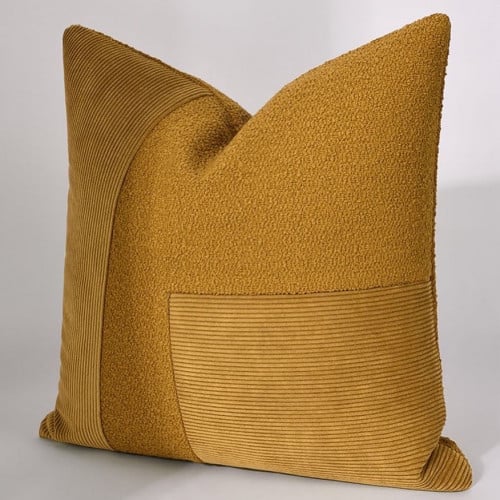 كوشن غطاء متعدد الخامات لون اصفر خردلي