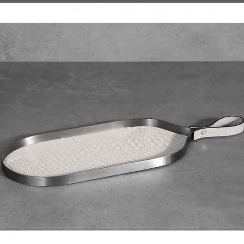 صينية ديكور من الجلد واطراف معدنية