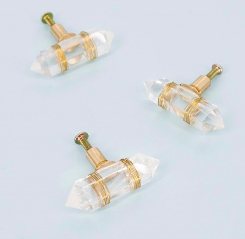 مقبض ادراج مزيج الكريستال طببعي مع النحاس طقم 4 قط...