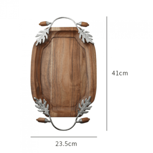 صينية من خشب المانجو ومقابض فولاذ مقاوم الصدأ