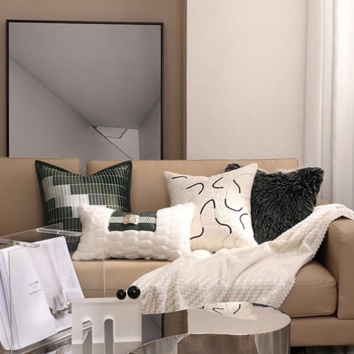 تنسيق كوشنز مزيج الخامات لون اخضر وابيض