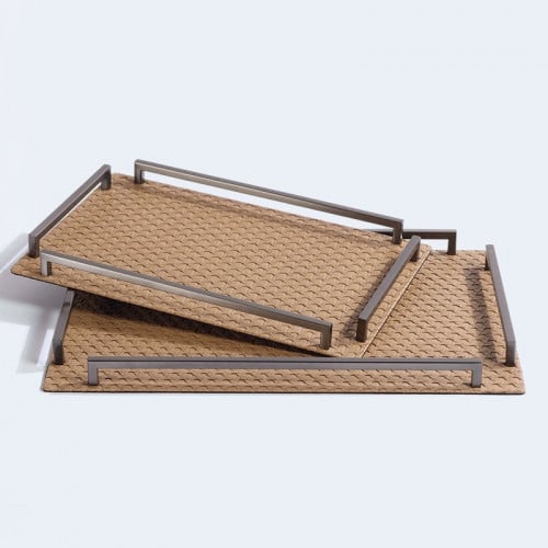 صينية تقديم جلد عصرية بمقابض معدنية