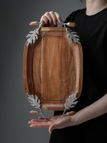 صينية من خشب المانجو ومقابض فولاذ مقاوم الصدأ