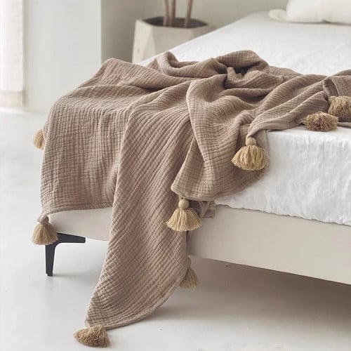 بطانية ديكور من القطن لون بيج