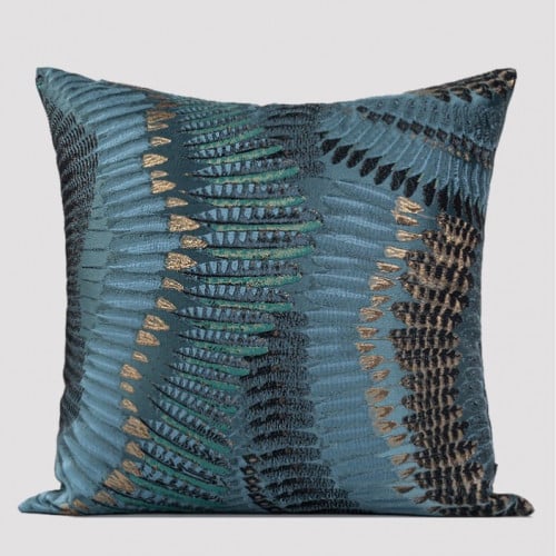 وسادة غطاء ازرق بمظهر الريش المطرز