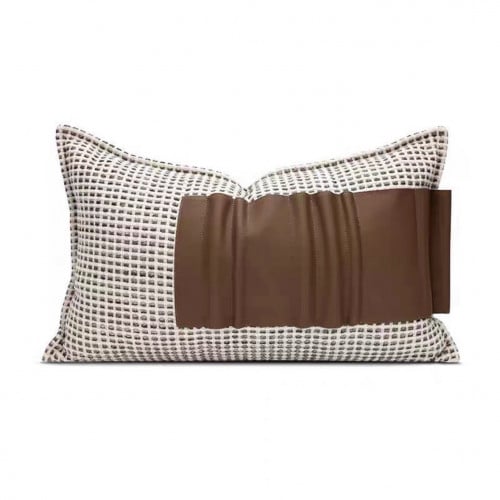 كوشن غطاء بني جلد واوفوايت