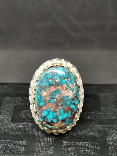 خاتم الفضة بحجر فيروز نيشابوري ايراني بصياغة جراح...