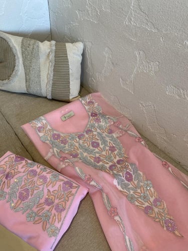 ثوب اماراتي بدون تفصيل قطعتين شيفون+بطانة