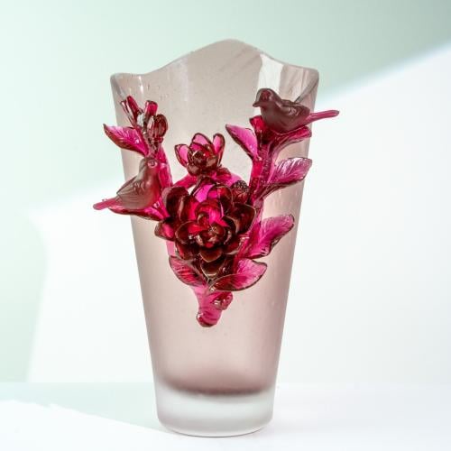 فازة بتصميم ورد و عصافير - Floral & Bird Crystal V...