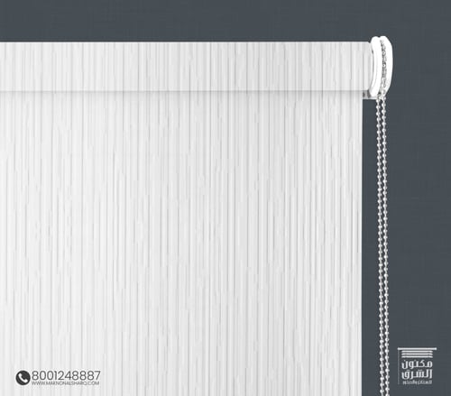 ستائر رول بلس بلاك اوت قماش أبيض مخطط V-1