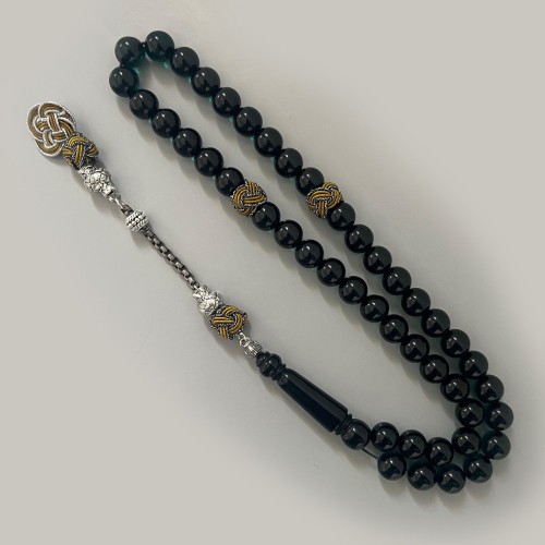 سبحة بلونين اخضر واسود - حجر مستكة